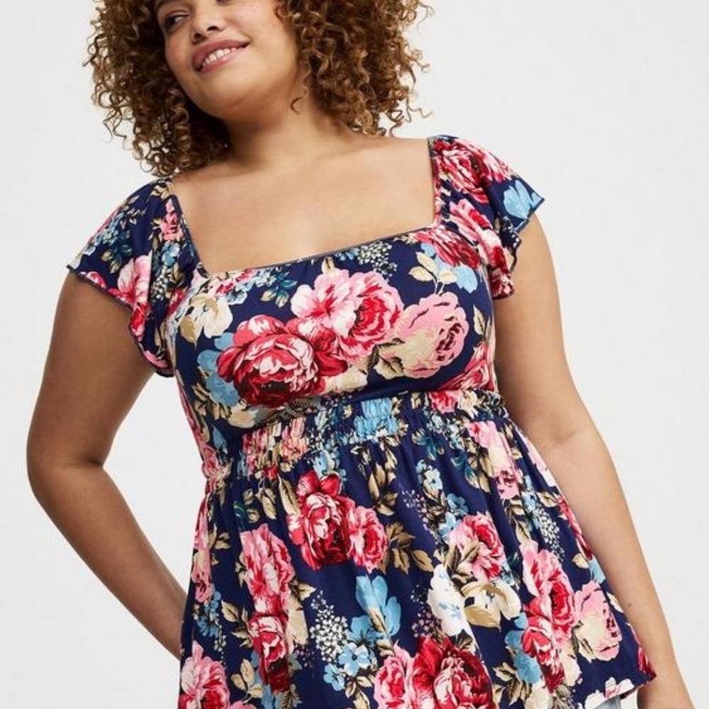 Torrid Floral Print Top - Blue and Pink